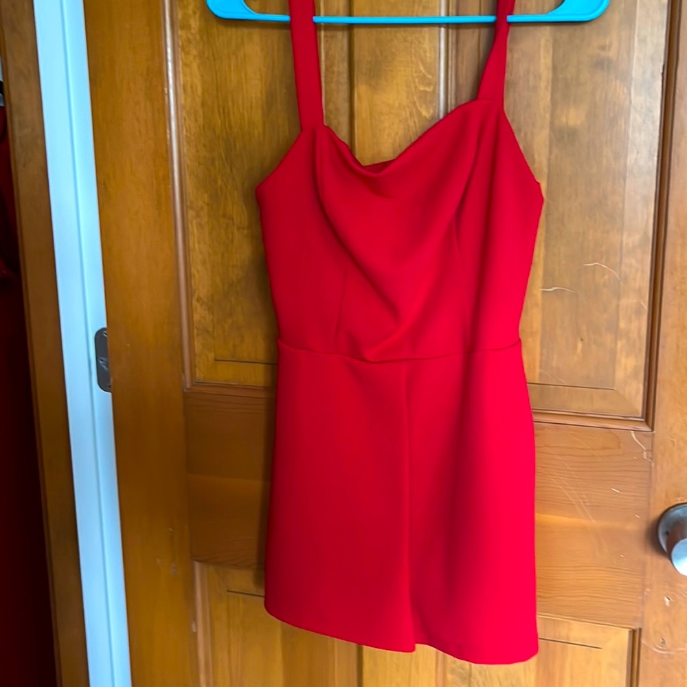 Red Cowl Neck Romper - Sleeveless Jumpsuit